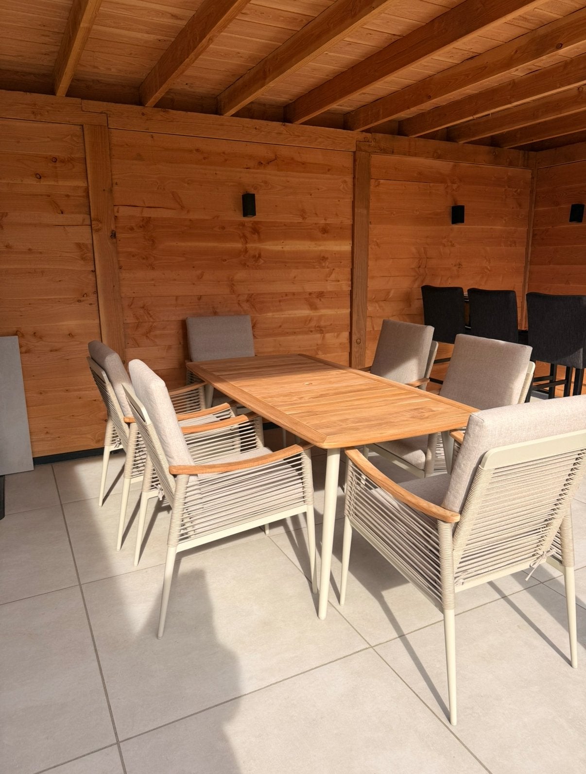 Luxe tuinset met 6 Stoelen en Teakhouten Tafel, Tuin en Terras, Ophalen, Eettafel, 6 zitplaatsen, Tuinset