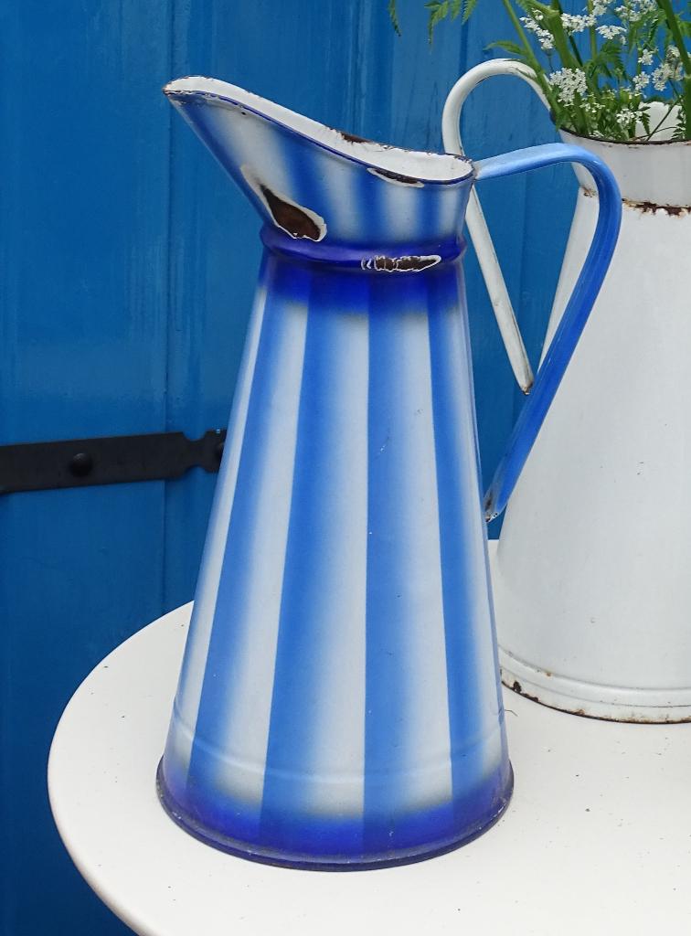 BROCANTE BLAUW/WIT GESTREEPTE FRANSE WATERKAN, Antiek en Kunst, Ophalen of Verzenden