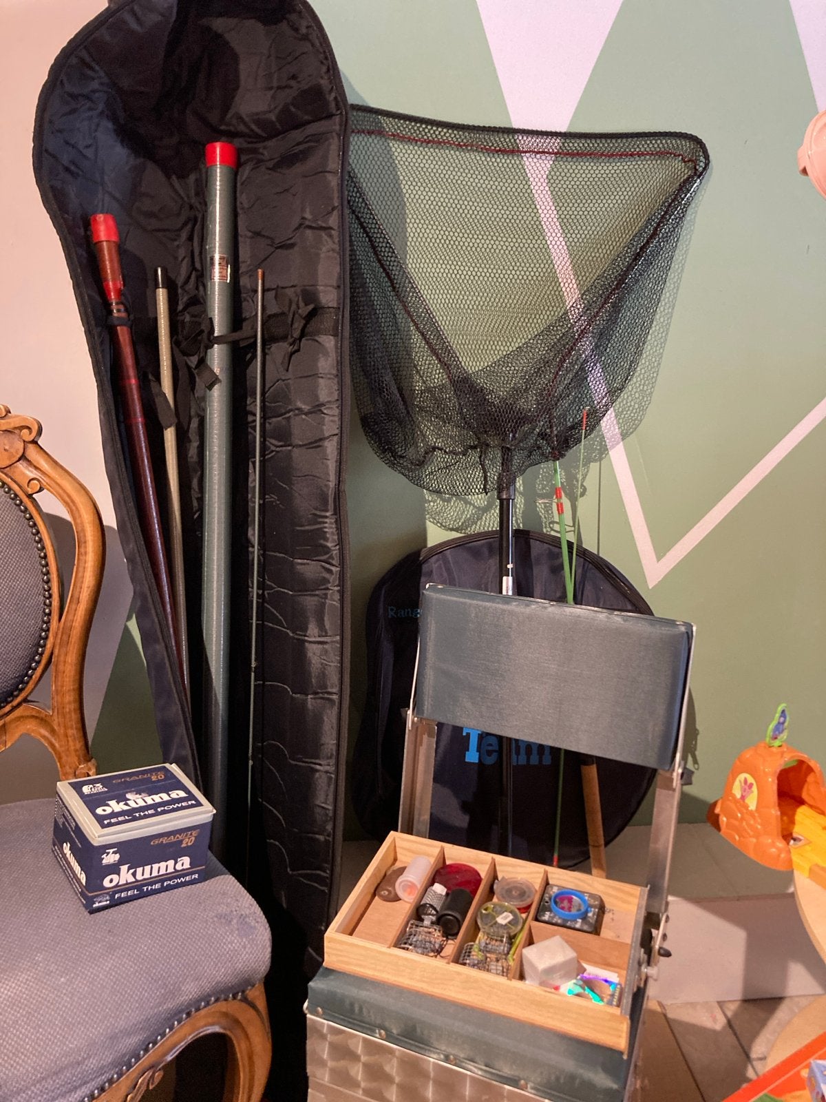 Complete Hengelsportset: Hengels, Molen, Schepnet, Visstoel, Ophalen, Gebruikt, Complete hengel