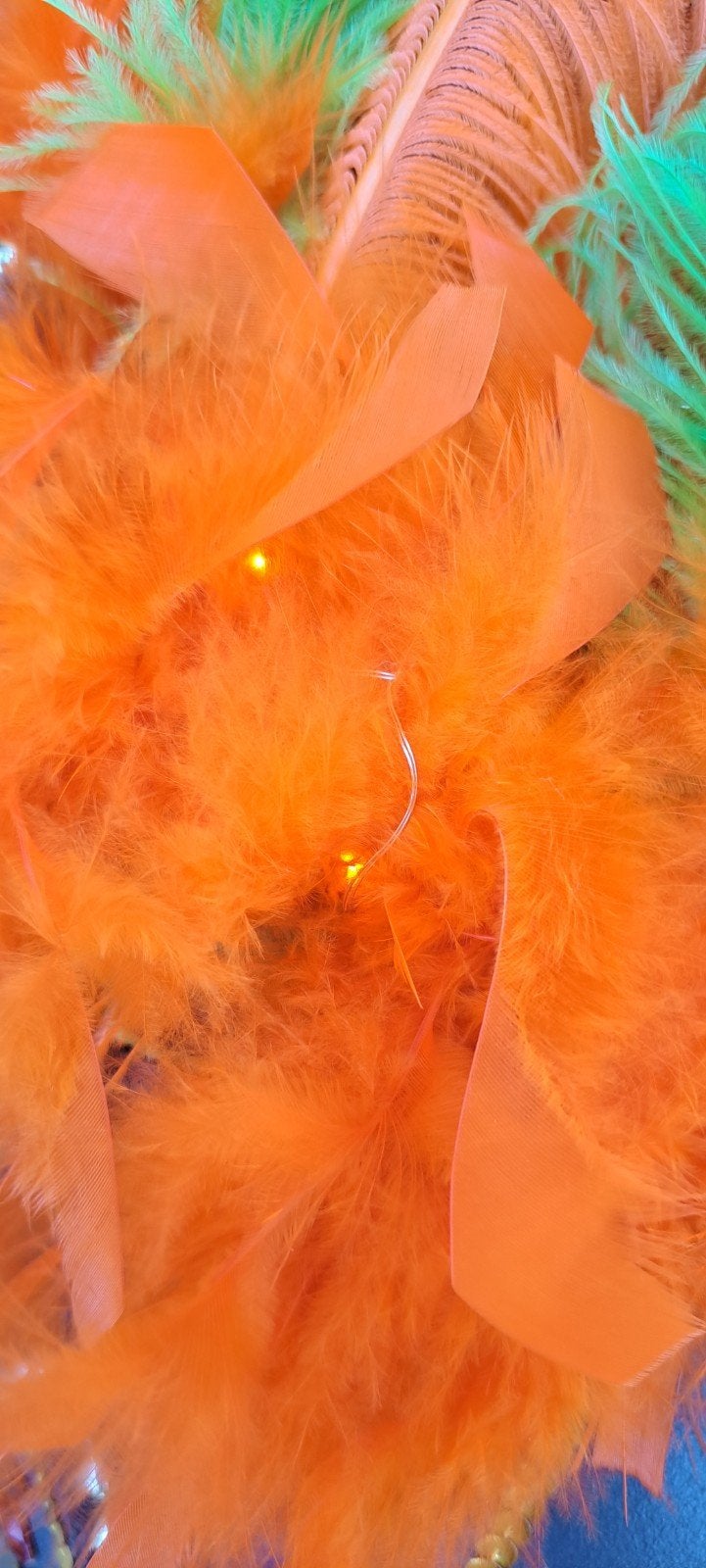 Carnavals steek met oranje veren en LED-verlichting, Ophalen of Verzenden