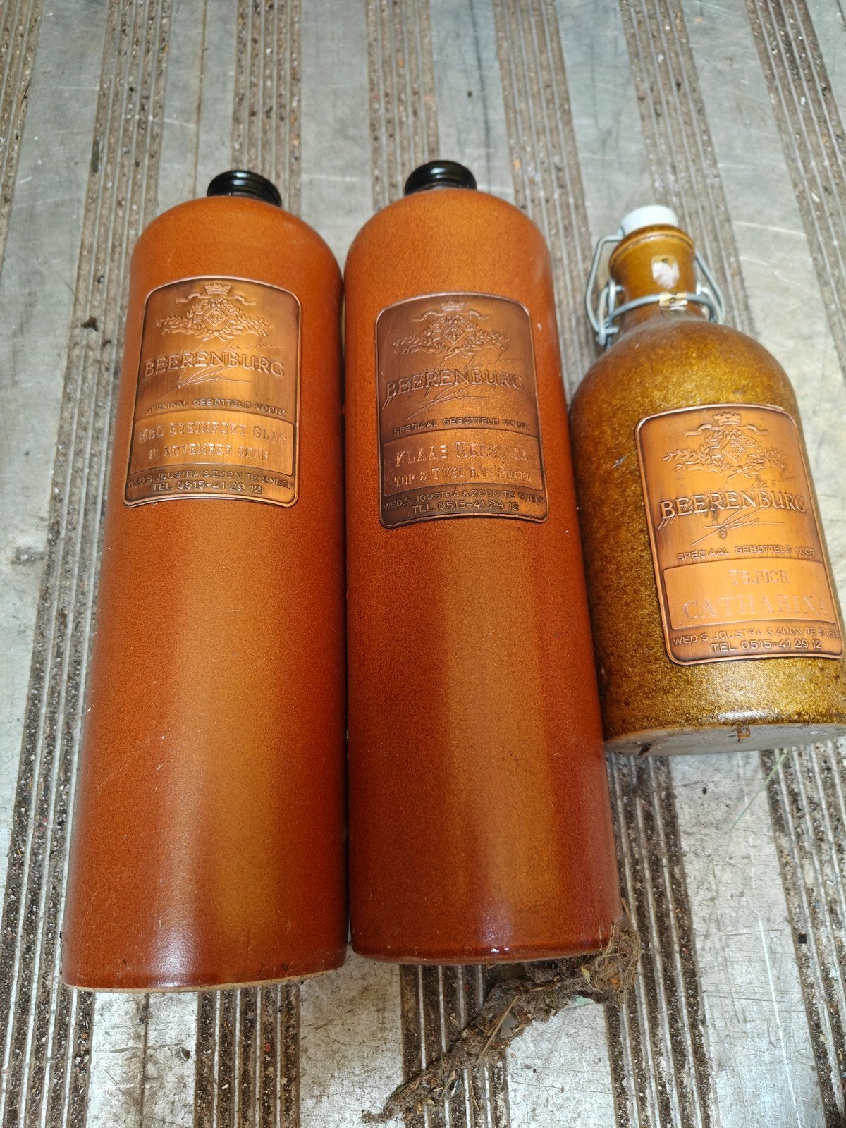 3 stuks vintage berenburg flessen met koperen label, Verzamelen, Gebruikt, M, K, K