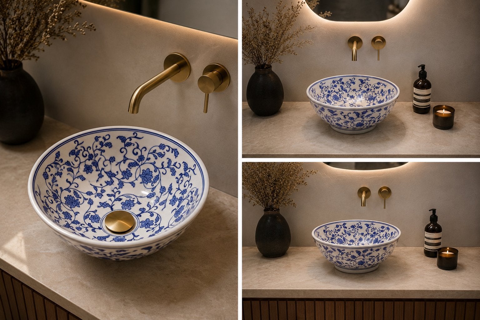 NIEUW Handgeschilderde Wasbakken - Oranjerood& Blauw patroon, Minder dan 50 cm, Nieuw, Ophalen of Verzenden, Minder dan 25 cm