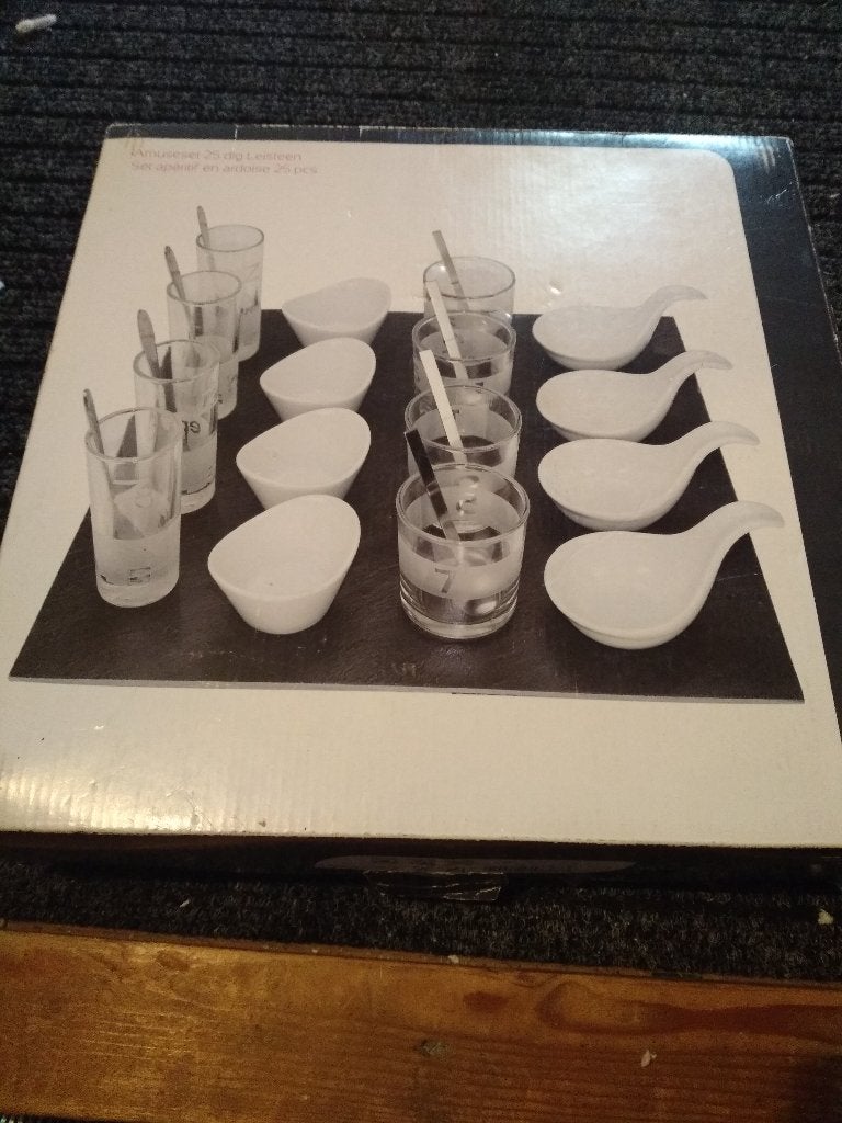 25 delig amuse set, Ophalen, Nieuw, Glas, Bord(en)