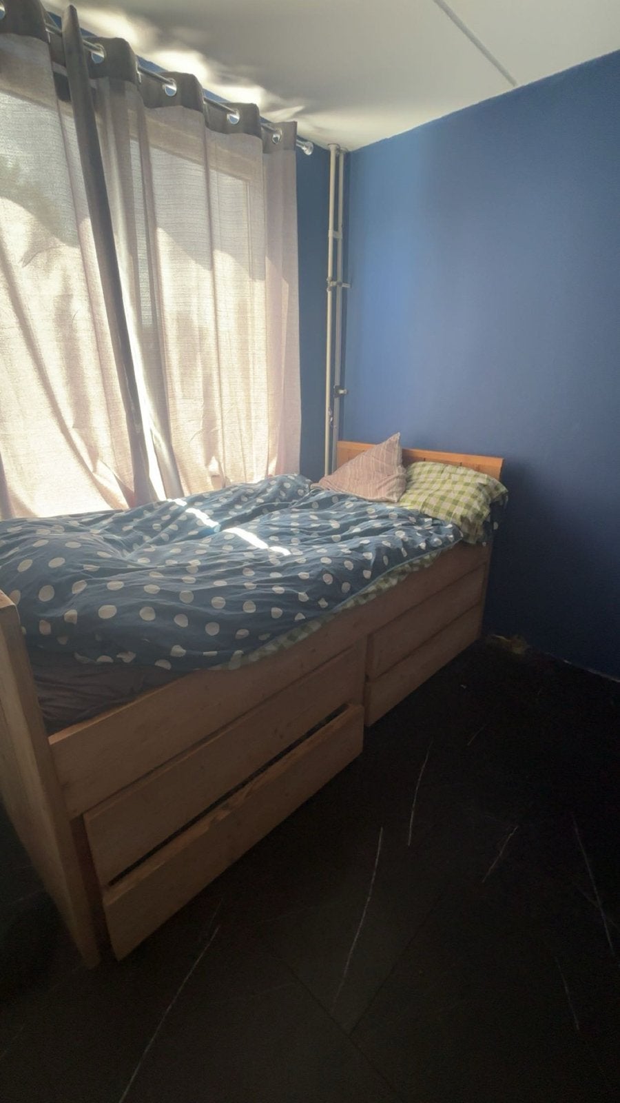 Houten bed met opberglades, Ophalen, 100 cm, Eenpersoons, Steigerhout