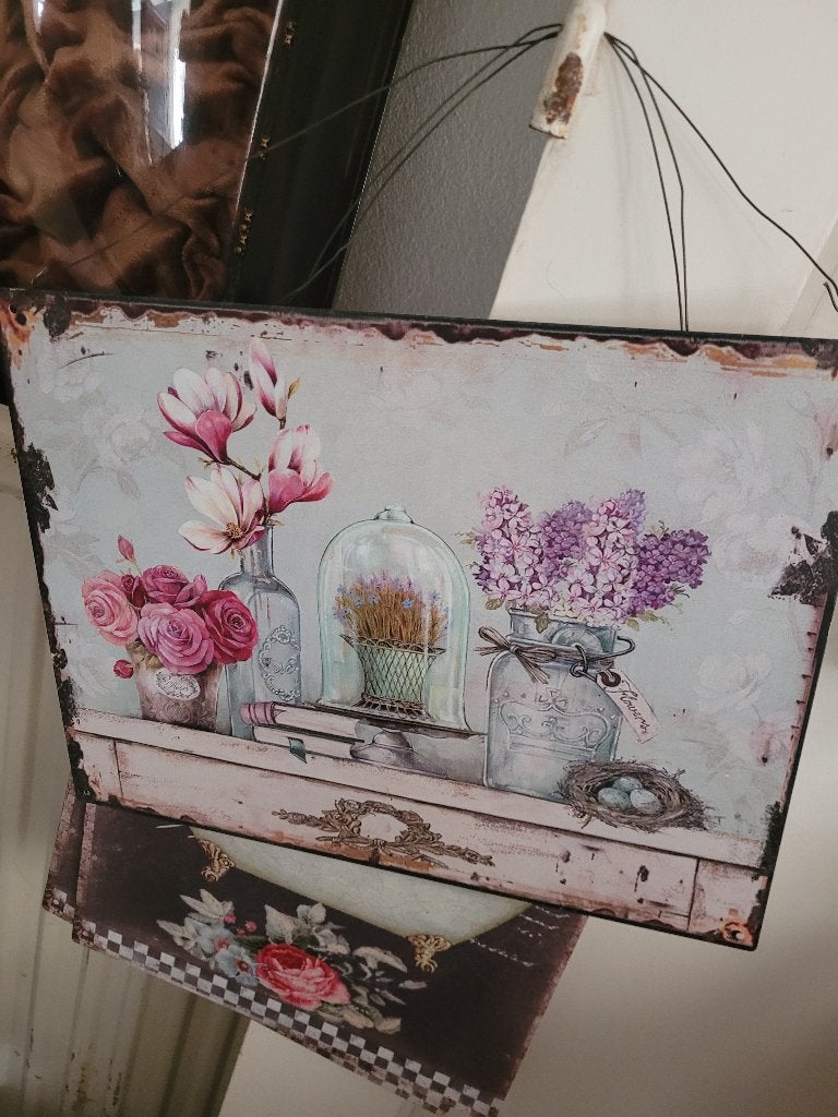 Nieuw romantisch metalen wandbord, Wandhanger, 33 cm, Meerkleurig, Belle Vieille Brocante