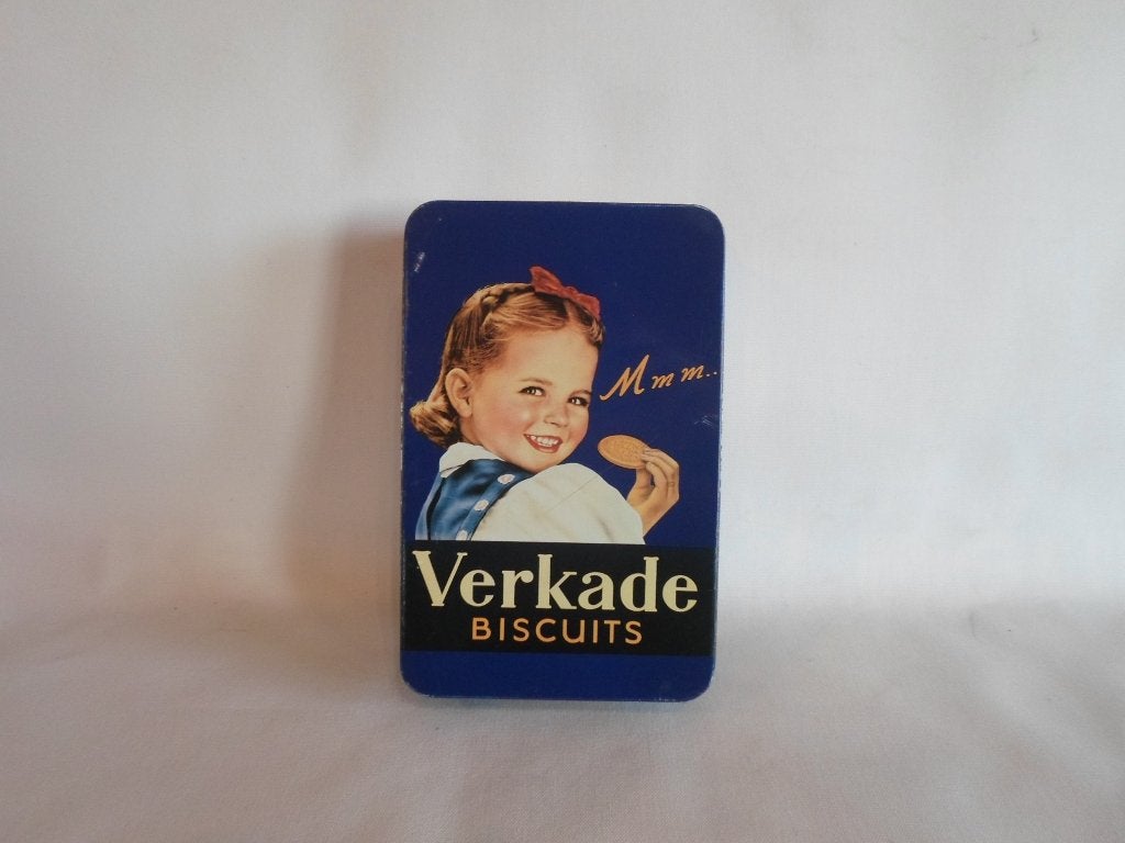 Blik Verkade Biscuits Mmm., Verzamelen, Blikken, Ophalen of Verzenden, Gebruikt, Koek(jes), Verkade