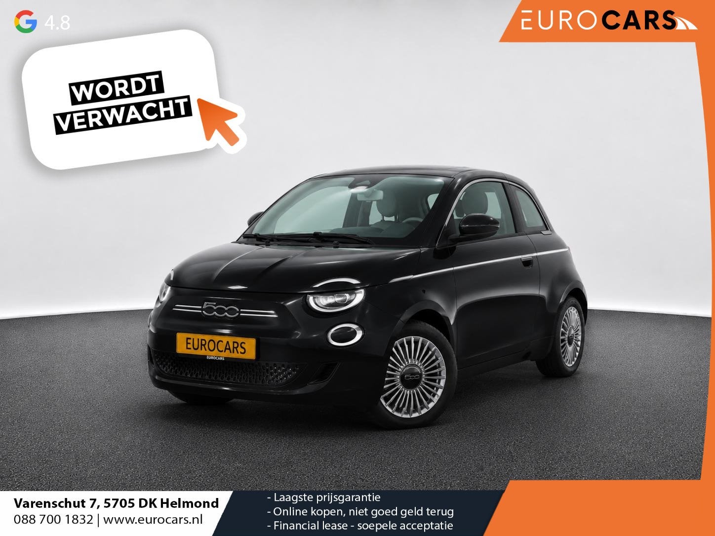 Fiat 500e Icon 42 kWh Navigatie Apple CarPlay Android Auto C, Auto's, Fiat, 118 pk, 4 stoelen, Zwart, Stoelverwarming