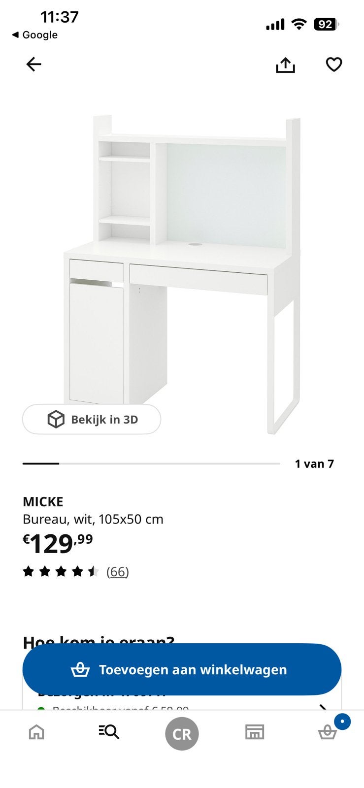 Micke bureau ikea wit, Huis en Inrichting, Bureaus, Ophalen, Zo goed als nieuw