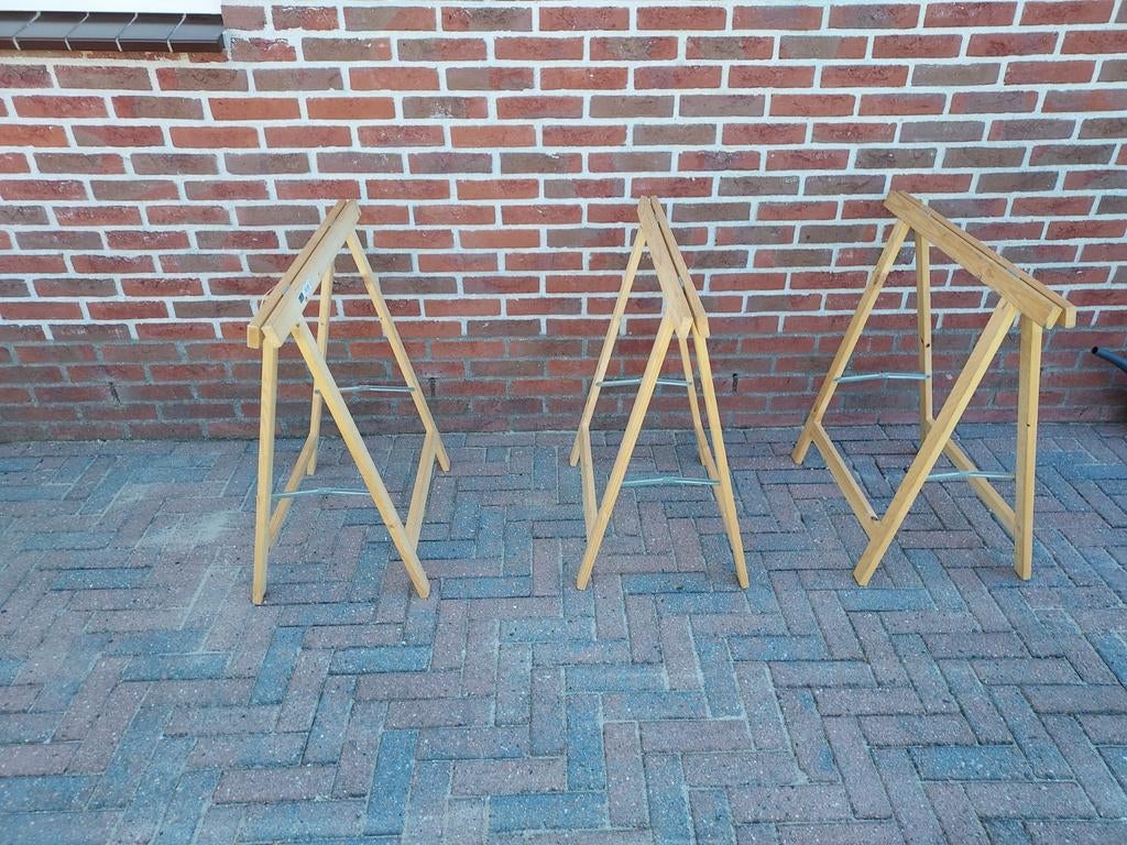 4 Houten schraagjes weinig gebruikt € 17.50, Ophalen, Gebruikt, Overige typen, Minder dan 2 meter