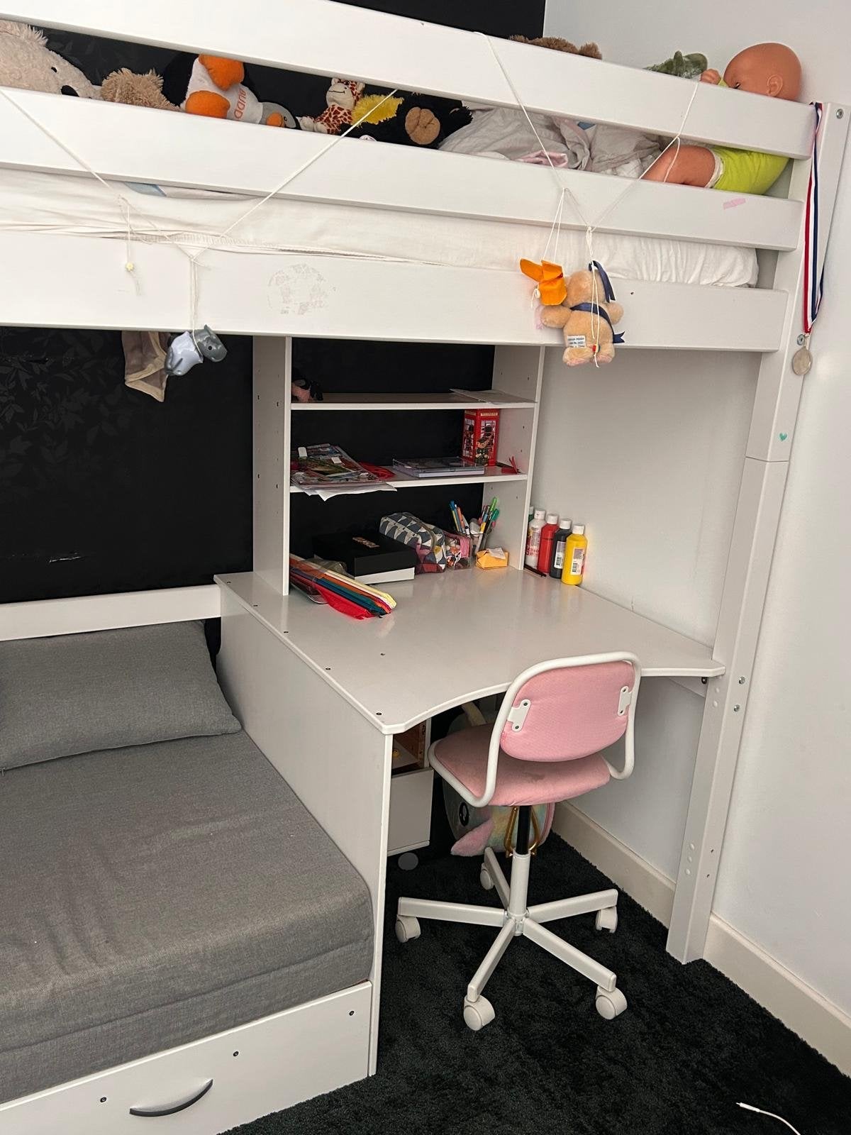Hoogslaper met bureau en uitschuifbaar bed, Ophalen, Hoogslaper, Eenpersoons, 210 cm