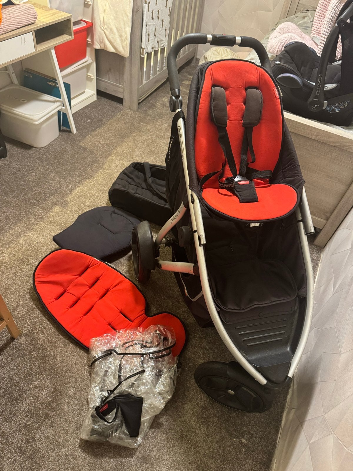 Phil & Teds duo kinderwagen met reiswieg en regenhoes, Gebruikt, Met reiswieg, Ophalen, Kinderwagen