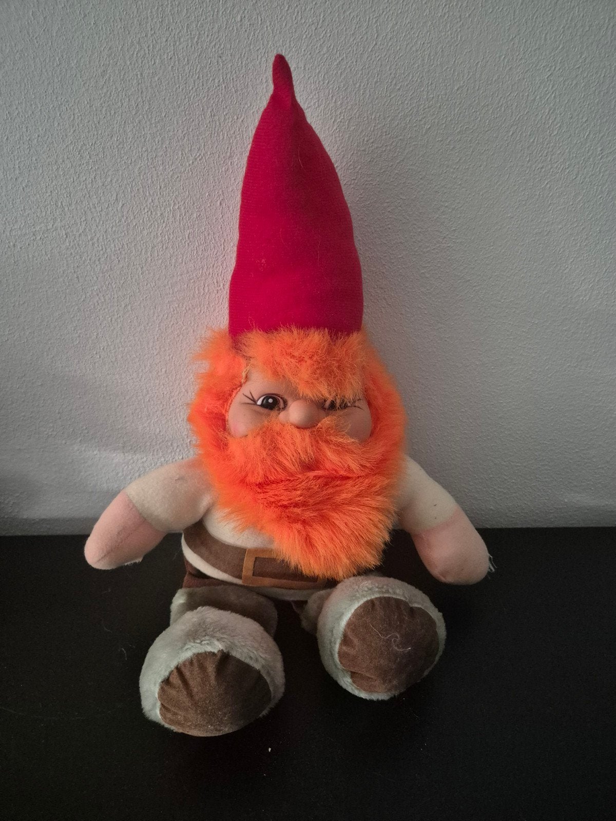 Vintage kabouter knuffel met rode muts en oranje baard, Gebruikt, Overige merken, Overige karakters, Overige typen