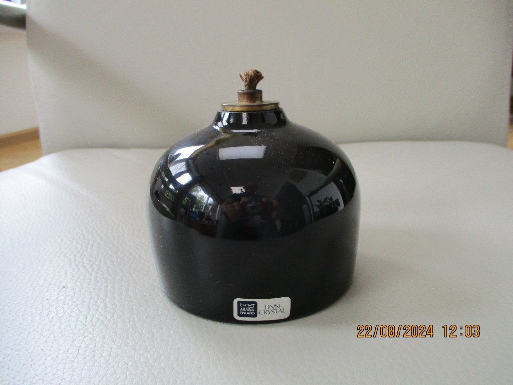 Arabia - Black Crystal Oil Lamp - Finland, Ophalen of Verzenden, Scandinavisch, Glas, Gebruikt