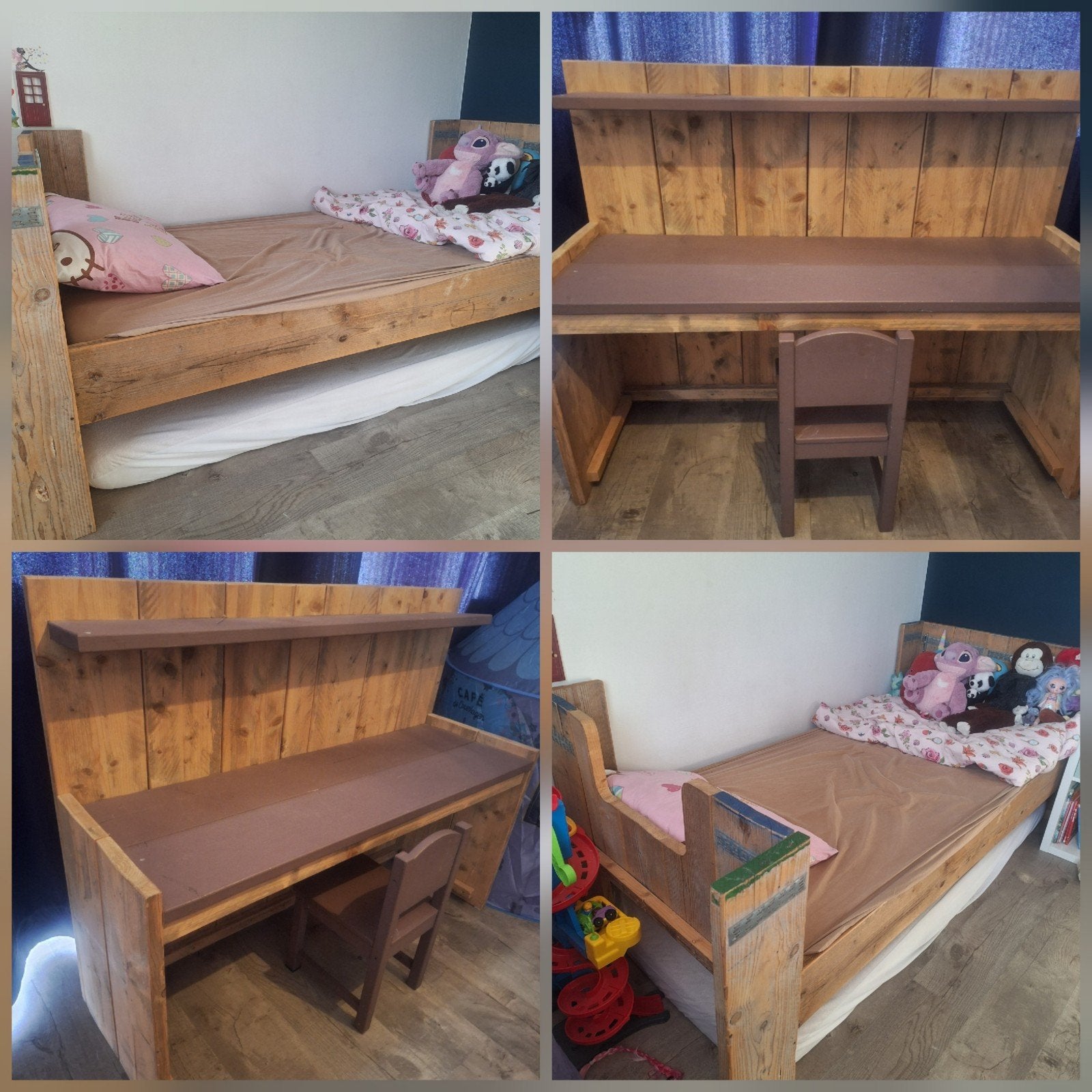 Eenpersoons Steigerhouten Bed en een los Bureau/Tafeltje, Ophalen, Gebruikt, Eenpersoons, Steigerhout