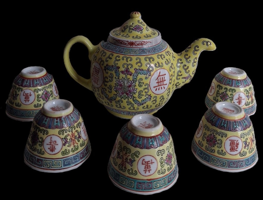 Mun Shou Porselein China Vintage thee set servies '70-'80, Antiek en Kunst, Ophalen of Verzenden