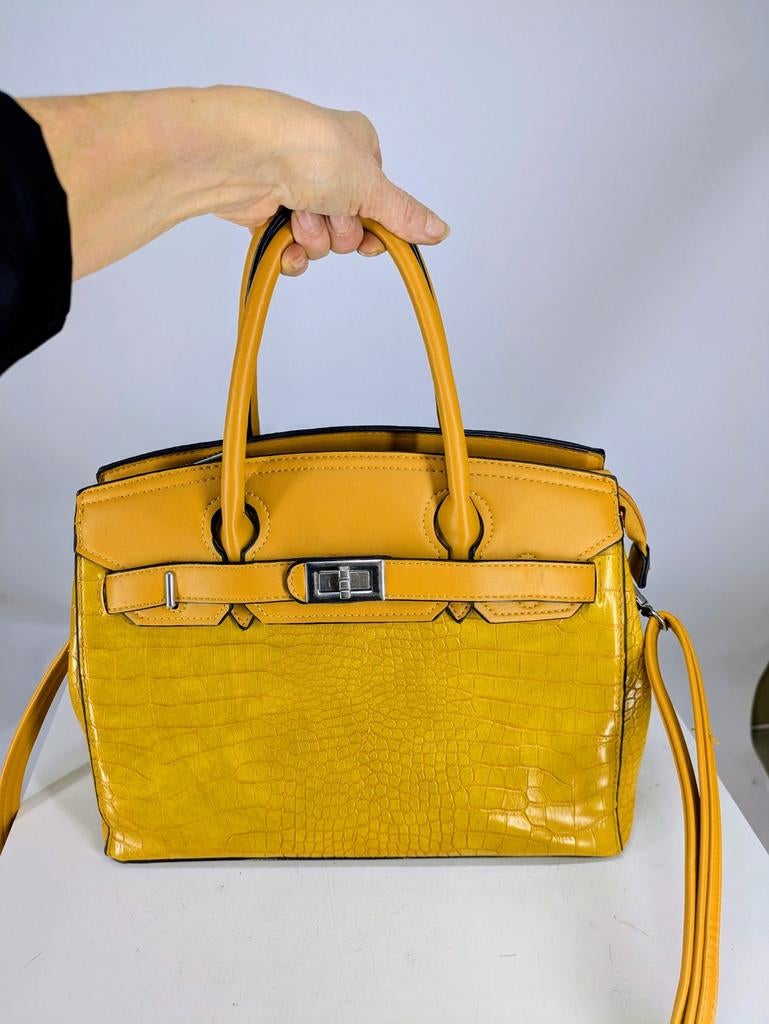 Gele handtas met krokodillenpatroon, Sieraden, Tassen en Uiterlijk, Tassen | Damestassen, Geen idee, Geel, Ophalen of Verzenden