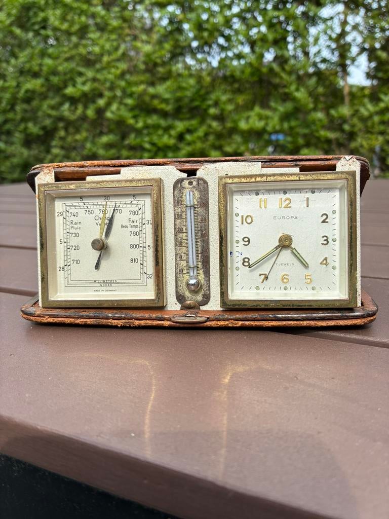 Vintage reisklok met weerstation voor de liefhebber., Ophalen of Verzenden