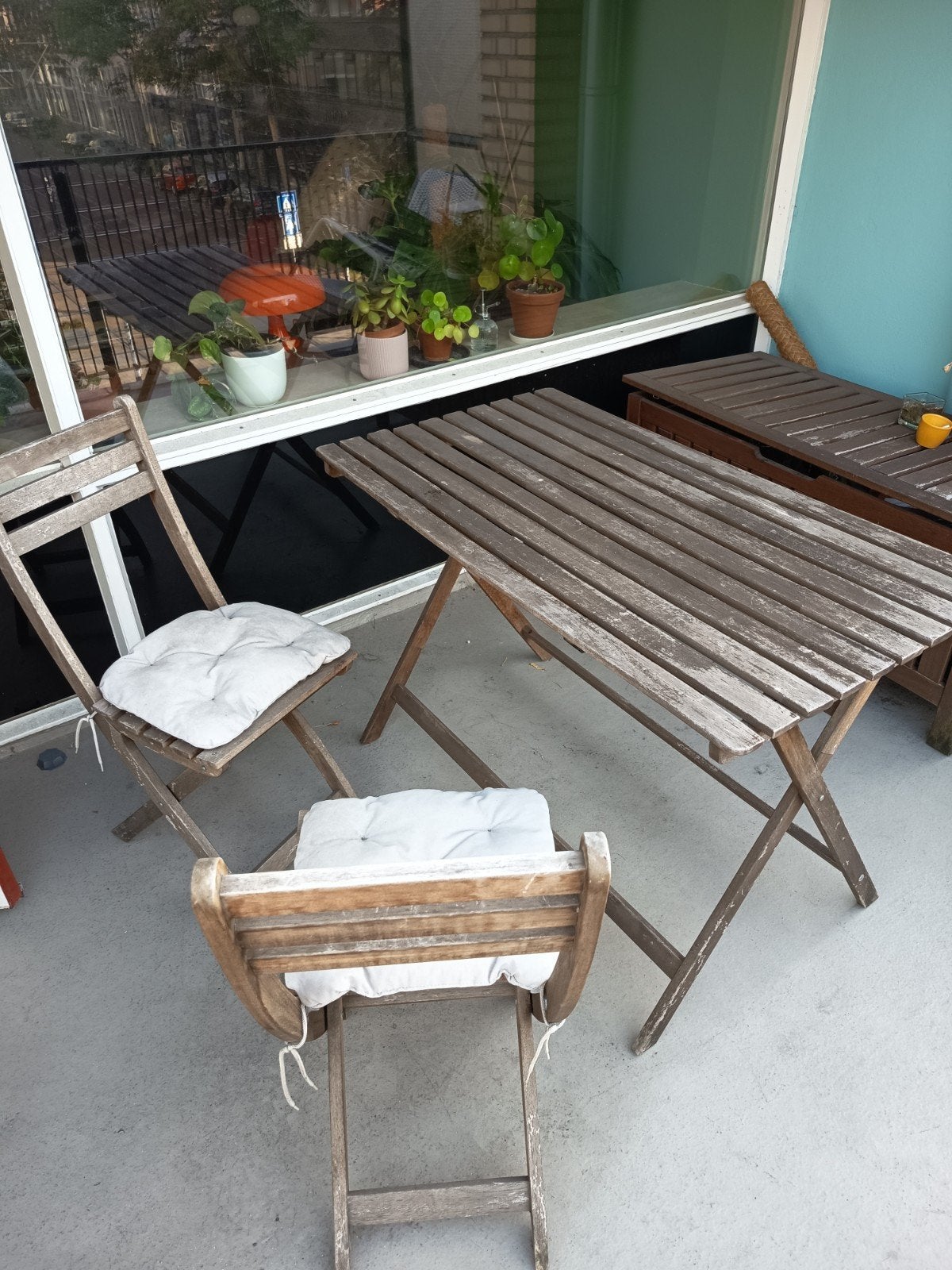 IKEA ÄSKHOLMEN houten tuinset: klaptafel + 2 stoelen, Tuin en Terras, Gebruikt, Tuinset, Hout, Ophalen