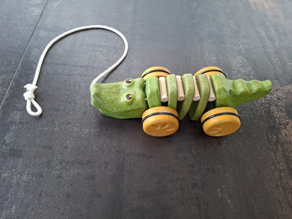 Houten trekdier krokodil van PlanToys, Ophalen of Verzenden, Gebruikt, Duw- of Trekspeelgoed