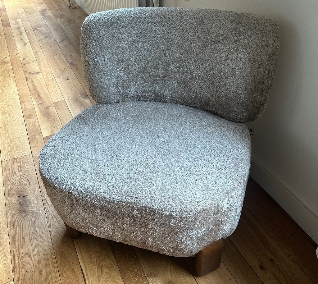 Vintage Bouclé Fauteuil - Crèmekleurig, Ophalen, Vintage, Bouclé, Tijdloos, Minder dan 75 cm, Zo goed als nieuw
