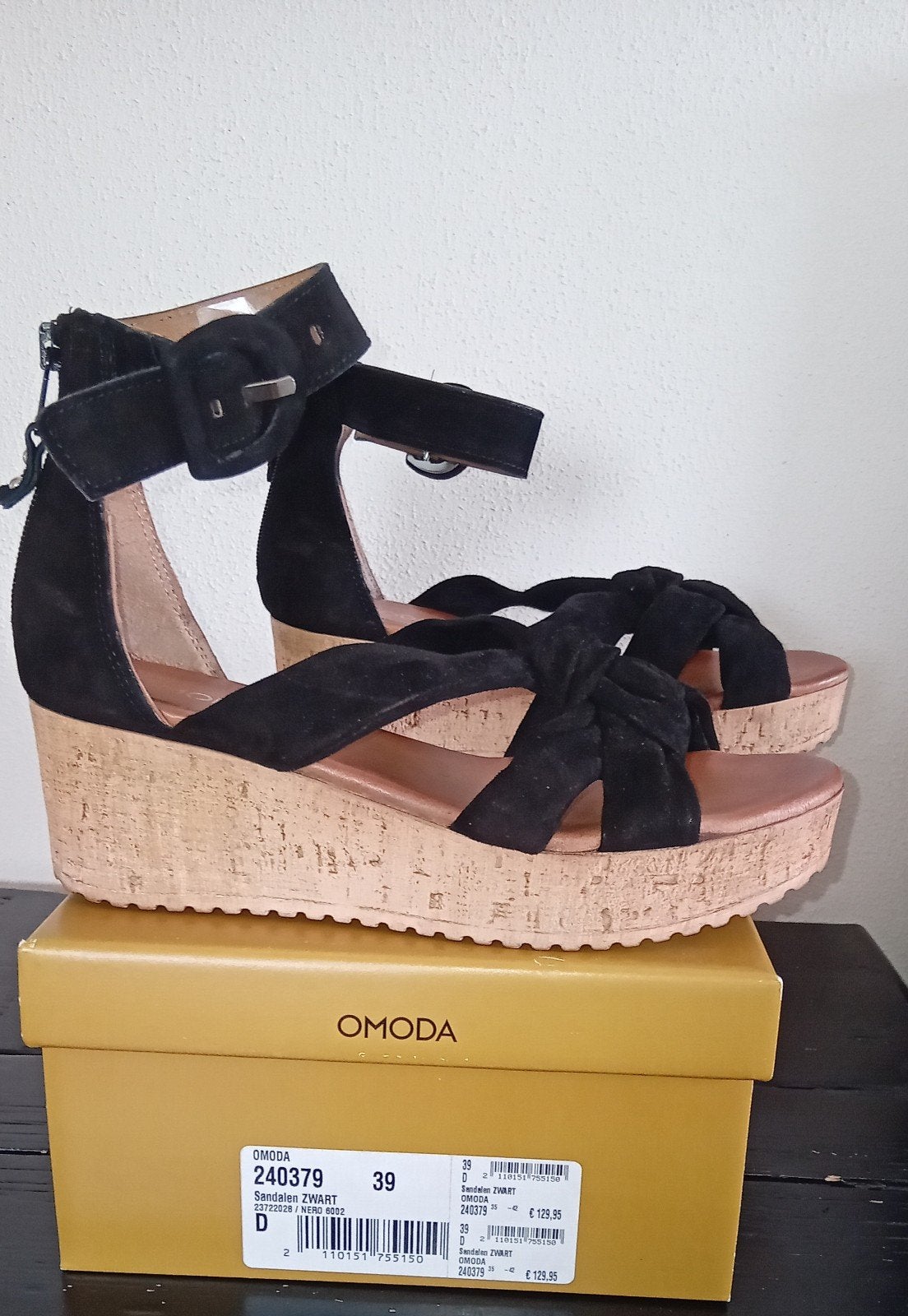 O'MODA zwarte sandalen met sleehak maat 39, O'MODA, Zwart, Zo goed als nieuw, Sandalen of Muiltjes