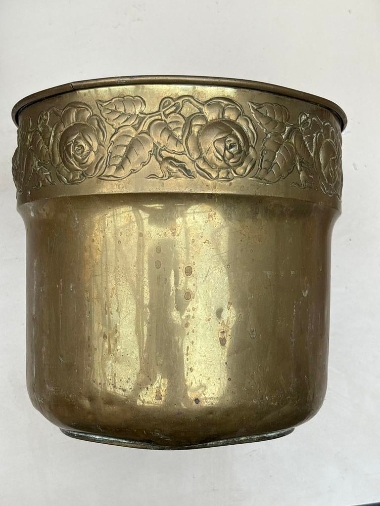 Antieke Koperen Bloempot met Roosdecoratie, Antiek en Kunst, Ophalen of Verzenden, Koper