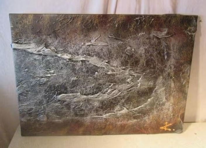 Leuk abstract geschilderd Werk 'Zilveren Golven' - 70x50, Antiek en Kunst, Ophalen of Verzenden