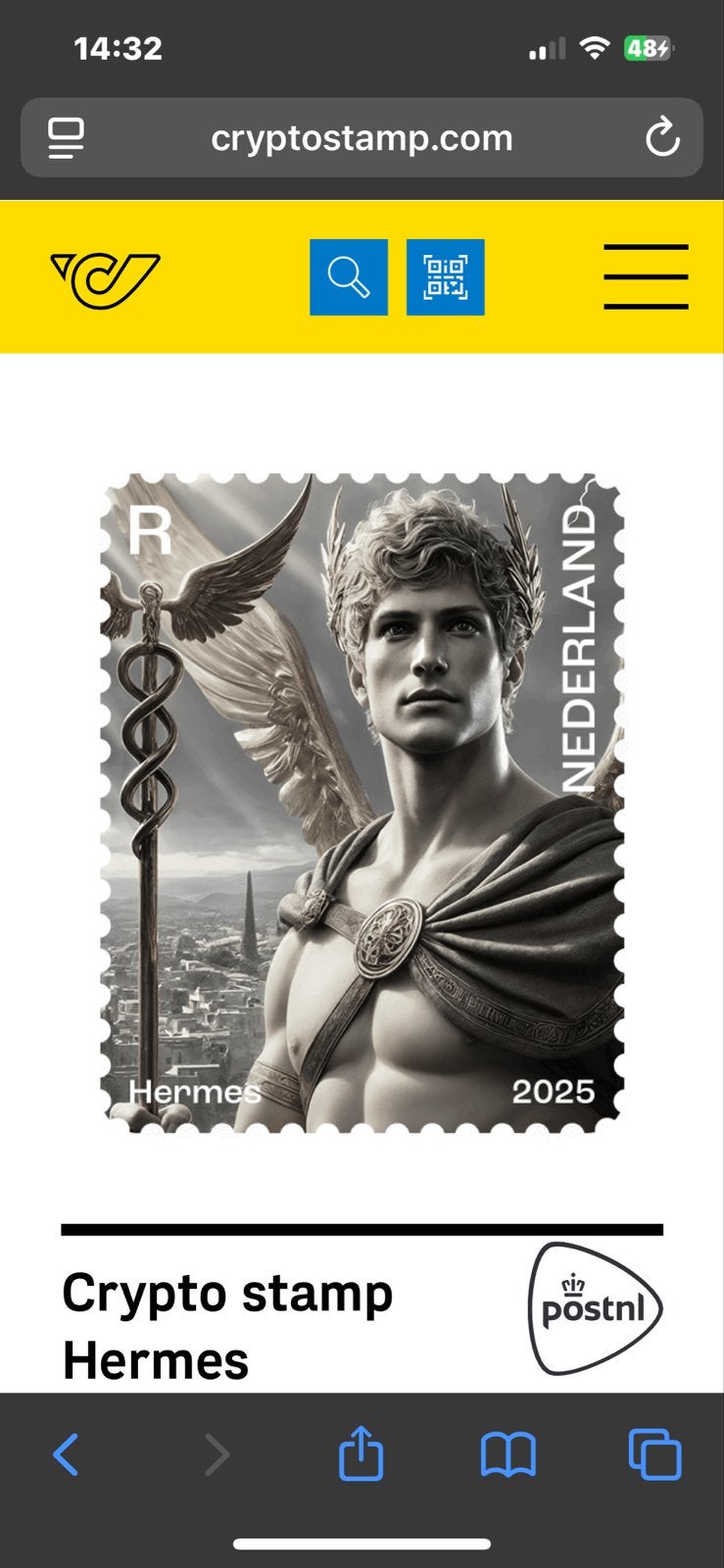 Crypto stamp Hermes 2025 PostNL - Nieuw en Ongebruikt, Verzenden, Na 1940, Postfris