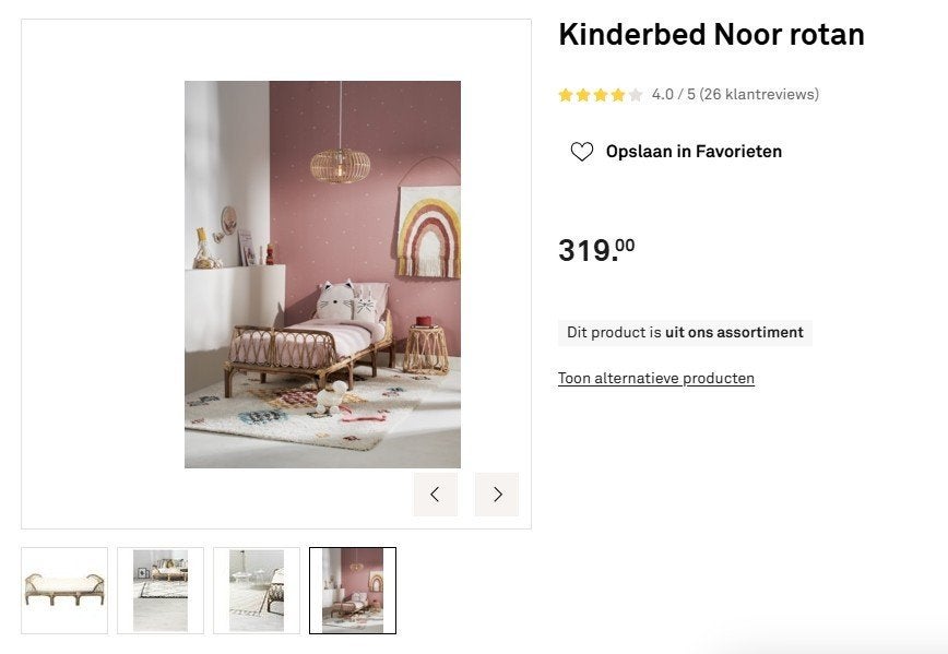 Kinderbed Noor rotan 70x180 incl. matras, Ophalen, 70 tot 85 cm, Zo goed als nieuw, Matras
