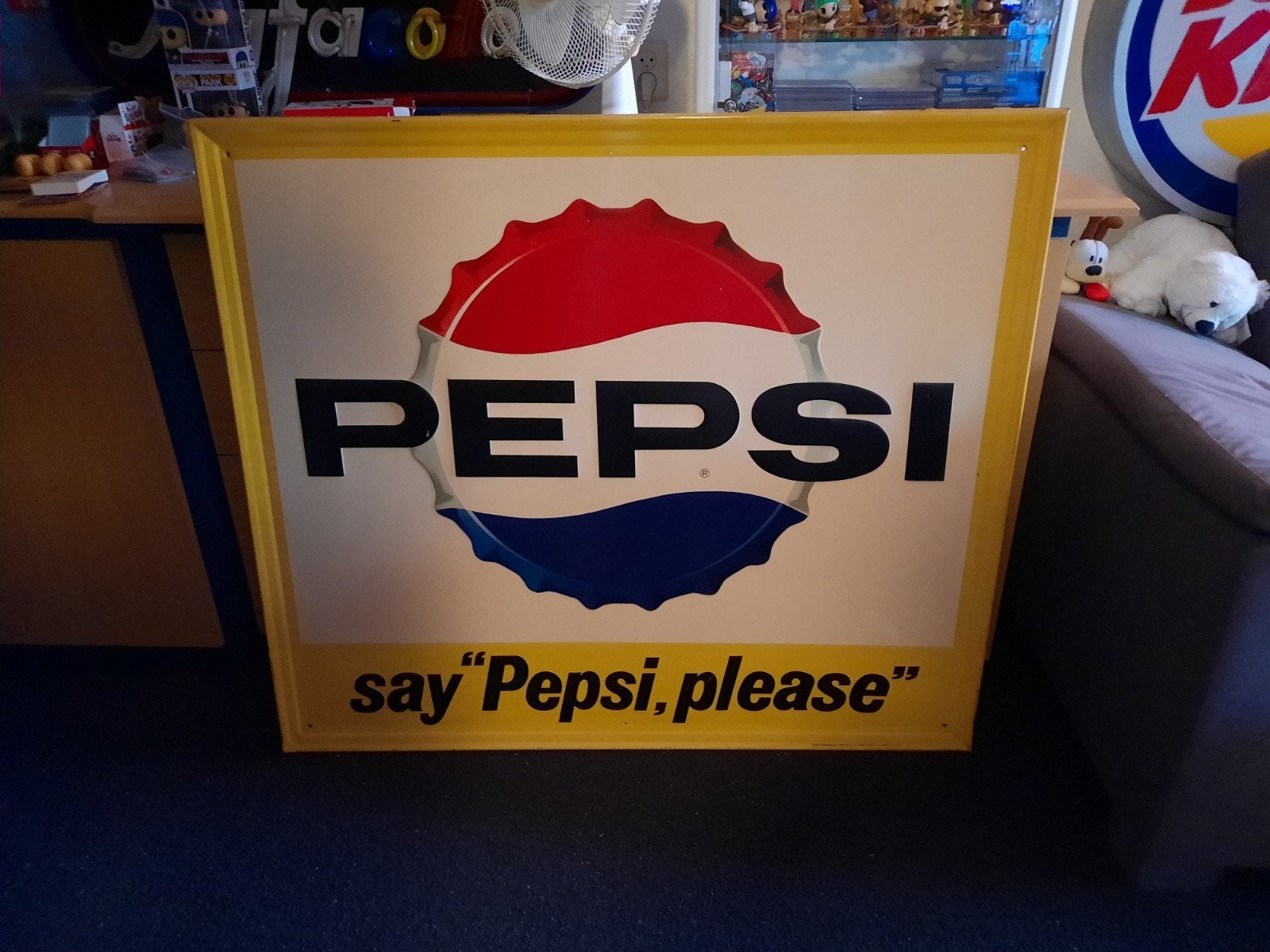 Groot Pepsi reclamebord uit 1965 (119 x 103 cm), Ophalen, Gebruikt, Reclamebord