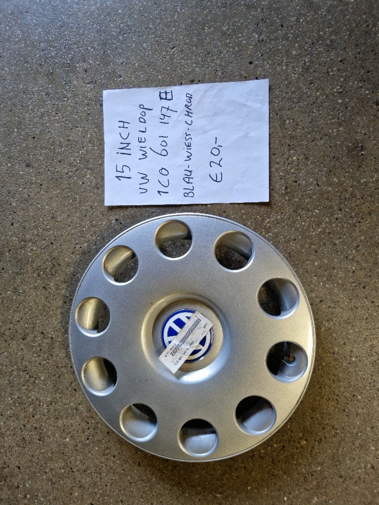 1 originele Volkswagen wieldop 15 inch 1c0 601 147 blauw/wit, Ophalen of Verzenden, Nieuw