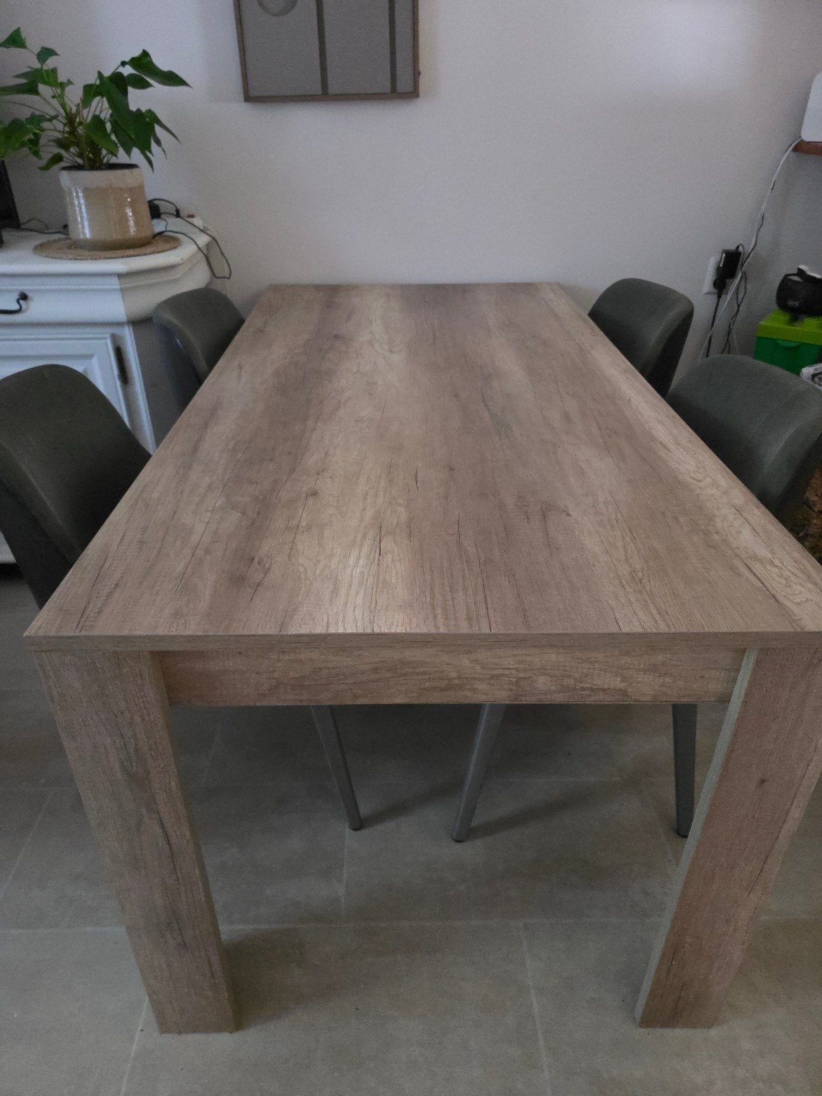 Eettafel 180x90x79 cm, warm zandbeige, z.g.a.n., Huis en Inrichting, Ophalen, Klassieke, 50 tot 100 cm, Zo goed als nieuw