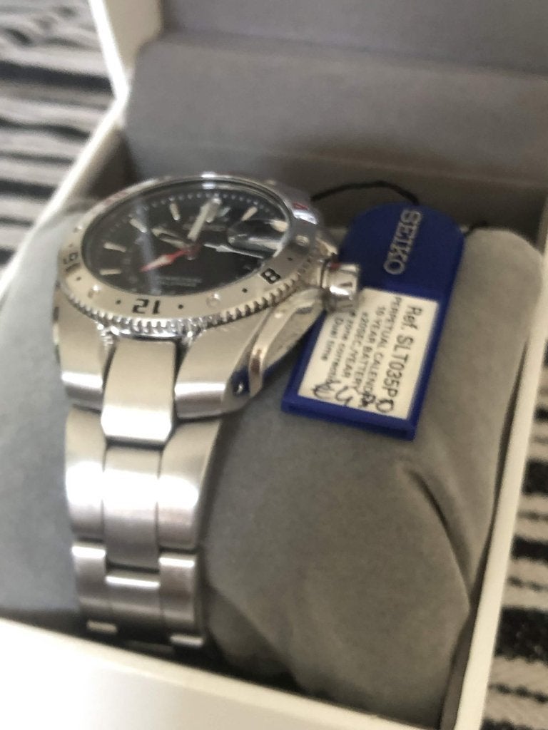 Seiko Perpetual Calendar GMT  – Rode Accent, Staal, Polshorloge, Nieuw, Ophalen of Verzenden