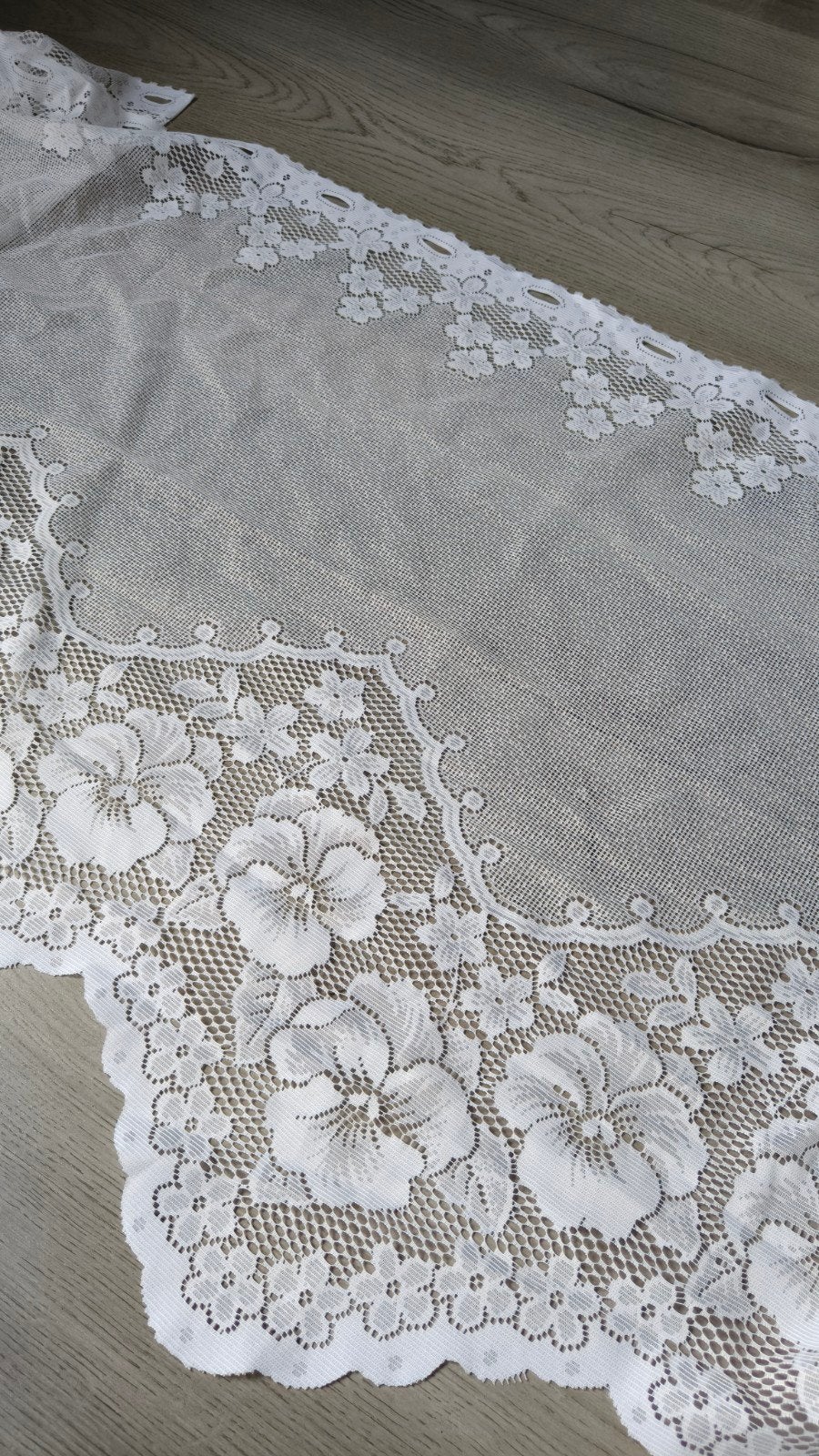 Vintage Vitrage 5 meter met bloemenpatroon, Vitrage, Gebruikt, Wit, Ophalen of Verzenden