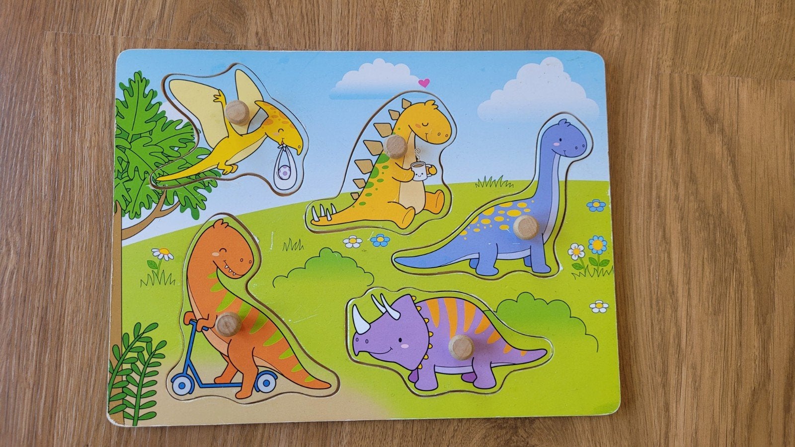 Houten baby puzzel dino, Gebruikt, Ophalen of Verzenden, Van hout, Minder dan 10 stukjes