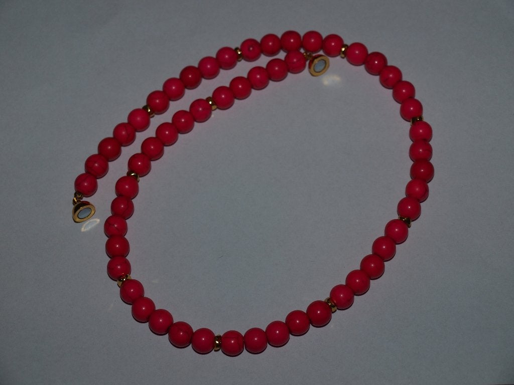 ketting van 8 mm kralen imitatie turquoise roze 44 cm lang,, Ophalen of Verzenden, Nieuw, Roze, Overige materialen