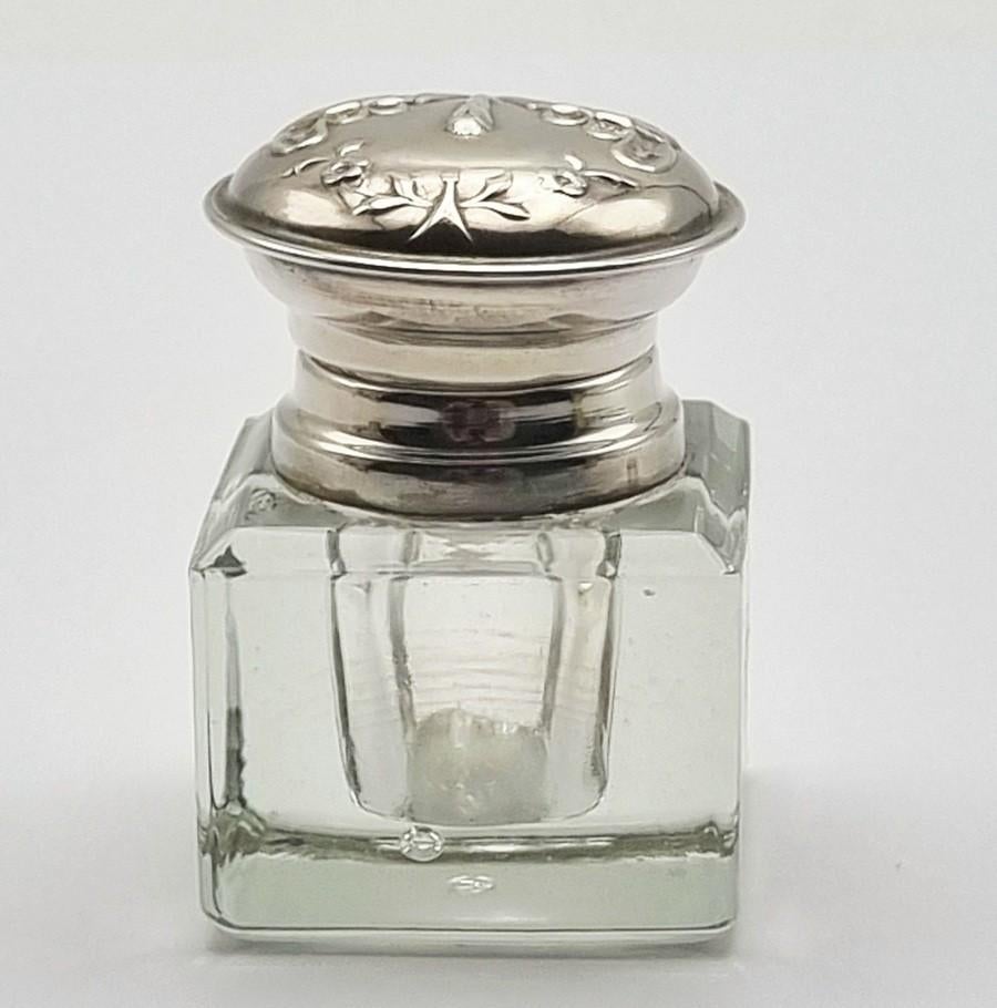 1239. Zilveren inktpot met Art Nouveau decor, 20e eeuw, Ophalen of Verzenden, Zilver
