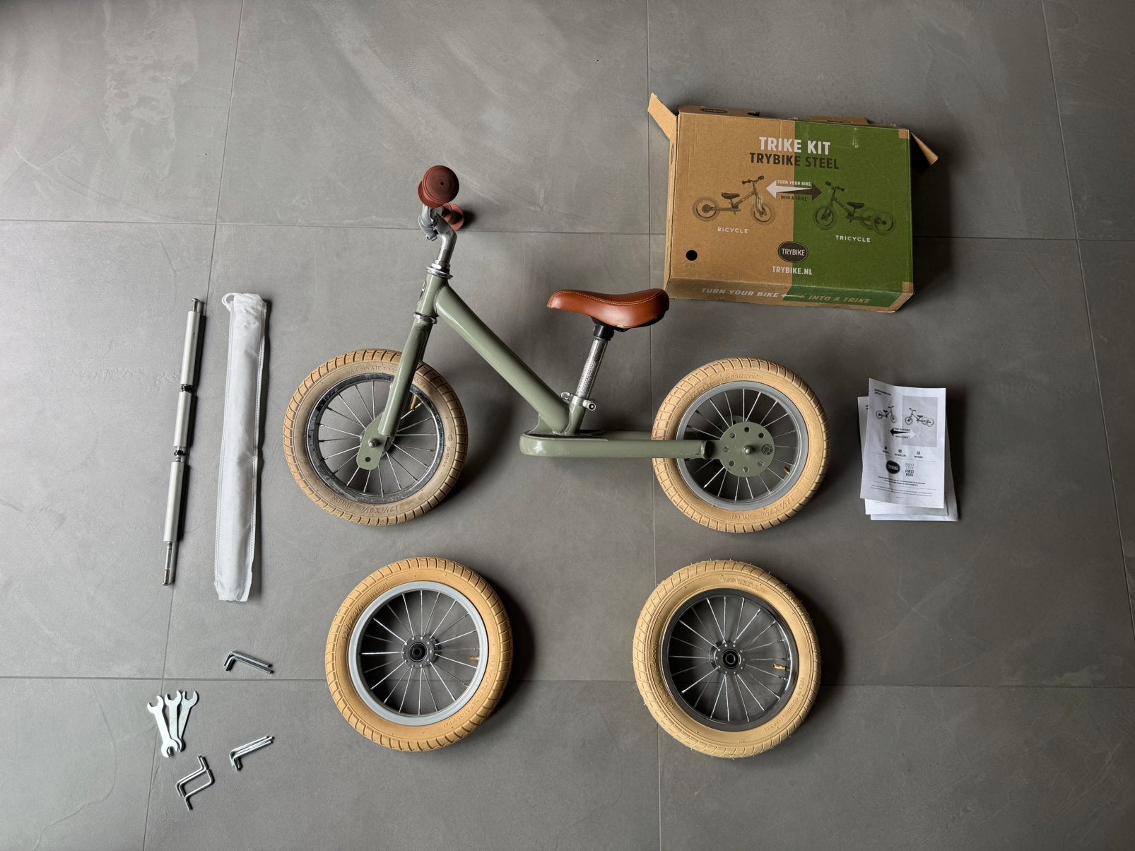 Trybike Steel Vintage Mat Groen 2-in-1, Ophalen, Gebruikt, Minder dan 16 inch