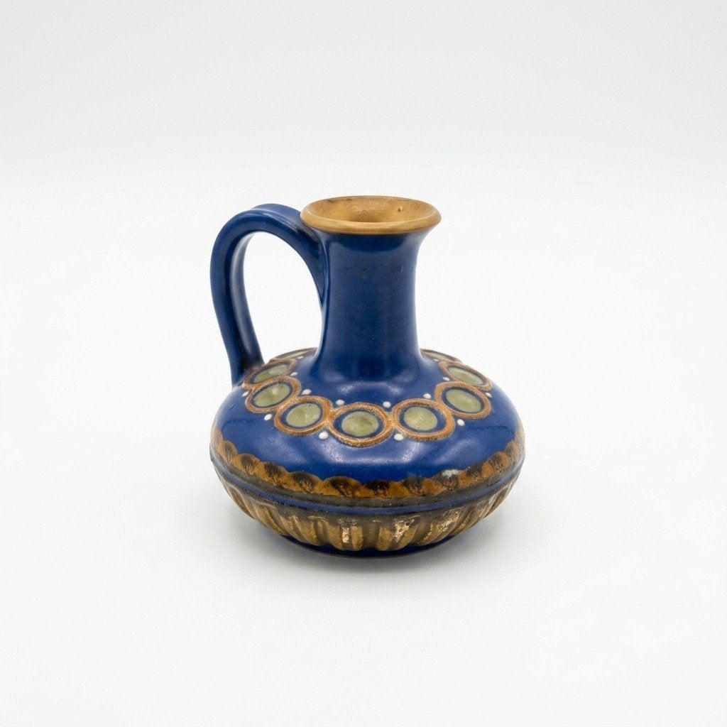 Kleine blauwe aardewerken kruik met decoratieve patronen, Ophalen of Verzenden
