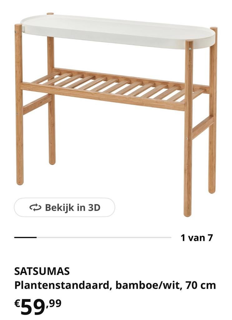 Nieuw SATSUMAS Plantentafel, bamboe/wit, 70 cm, Ophalen of Verzenden, Nieuw, Binnen
