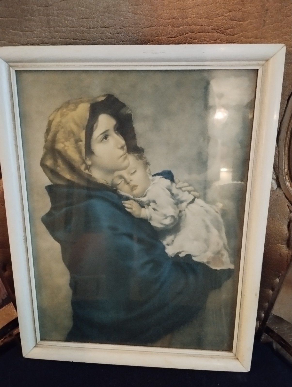 Vintage Schilderij Maria en Jezus - 34x44cm, Ophalen of Verzenden