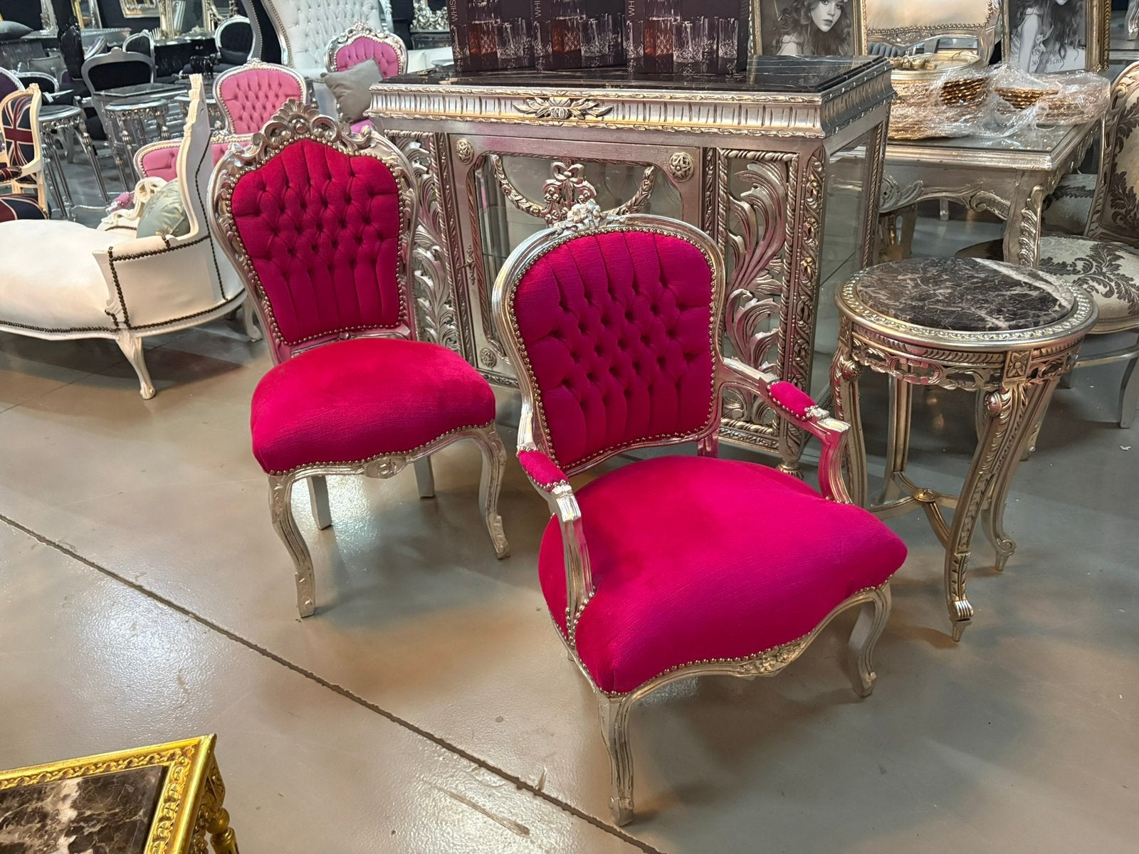 Zilver fuchsia fel rose barok stoelen, Ophalen of Verzenden