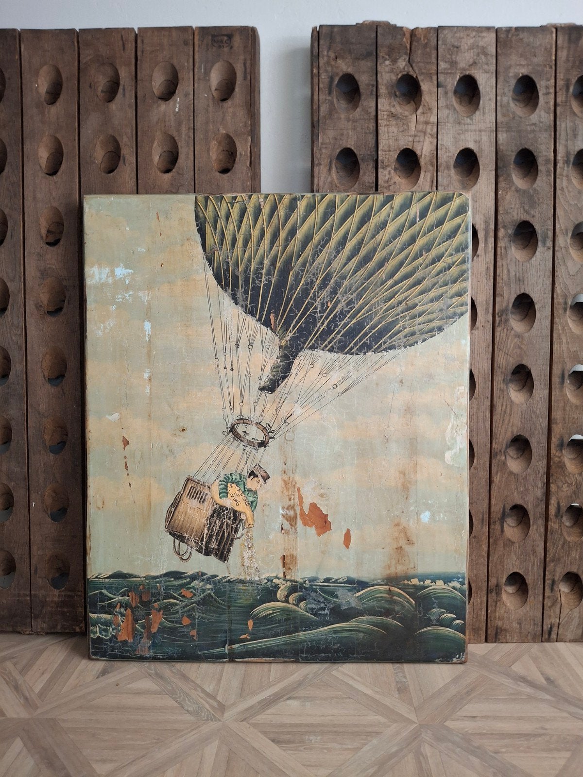 Antiek Kermis Schilderij op Hout, Maritiem / water, Bijzondere lijst, Ophalen of Verzenden, Vintage