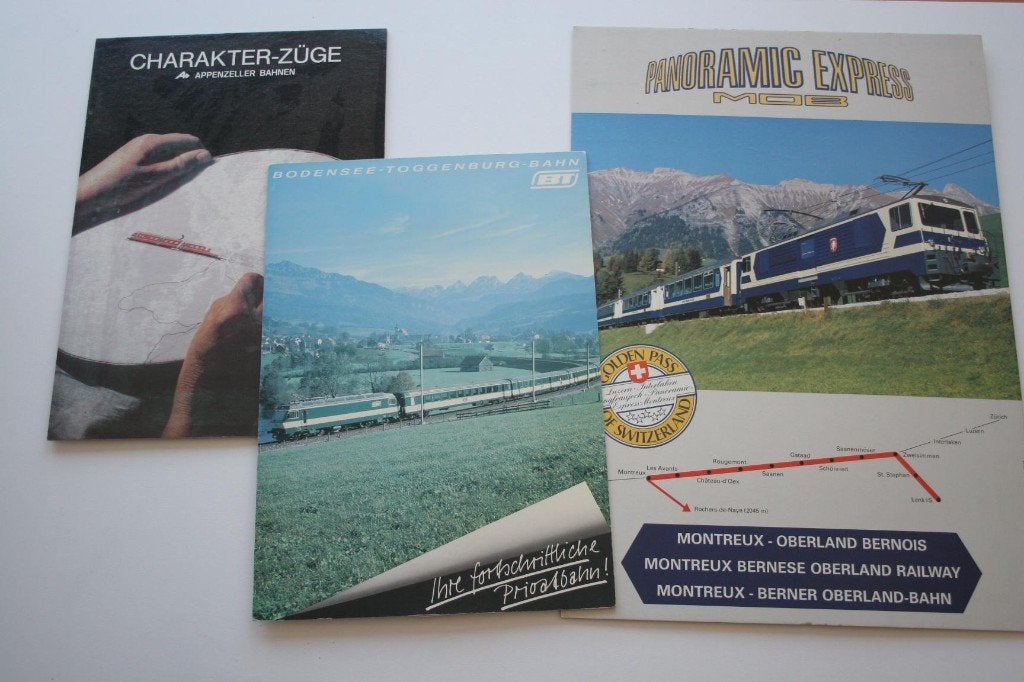 Reclameborden Bodensee-Toggenburg-Bahn (BT) + Appenzeller Ba, Ophalen of Verzenden, Gelezen, Trein