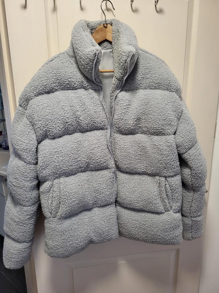 Lichtblauwe teddy puffer jas – maat L, Kleding | Dames, Jassen | Winter, Ophalen of Verzenden, Zo goed als nieuw, Maat 38/40 (M)