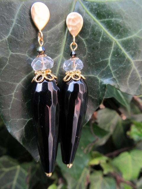 Oorbelln Elianne onyx-bergkristal facet-swarovski  goud, Ophalen, Nieuw