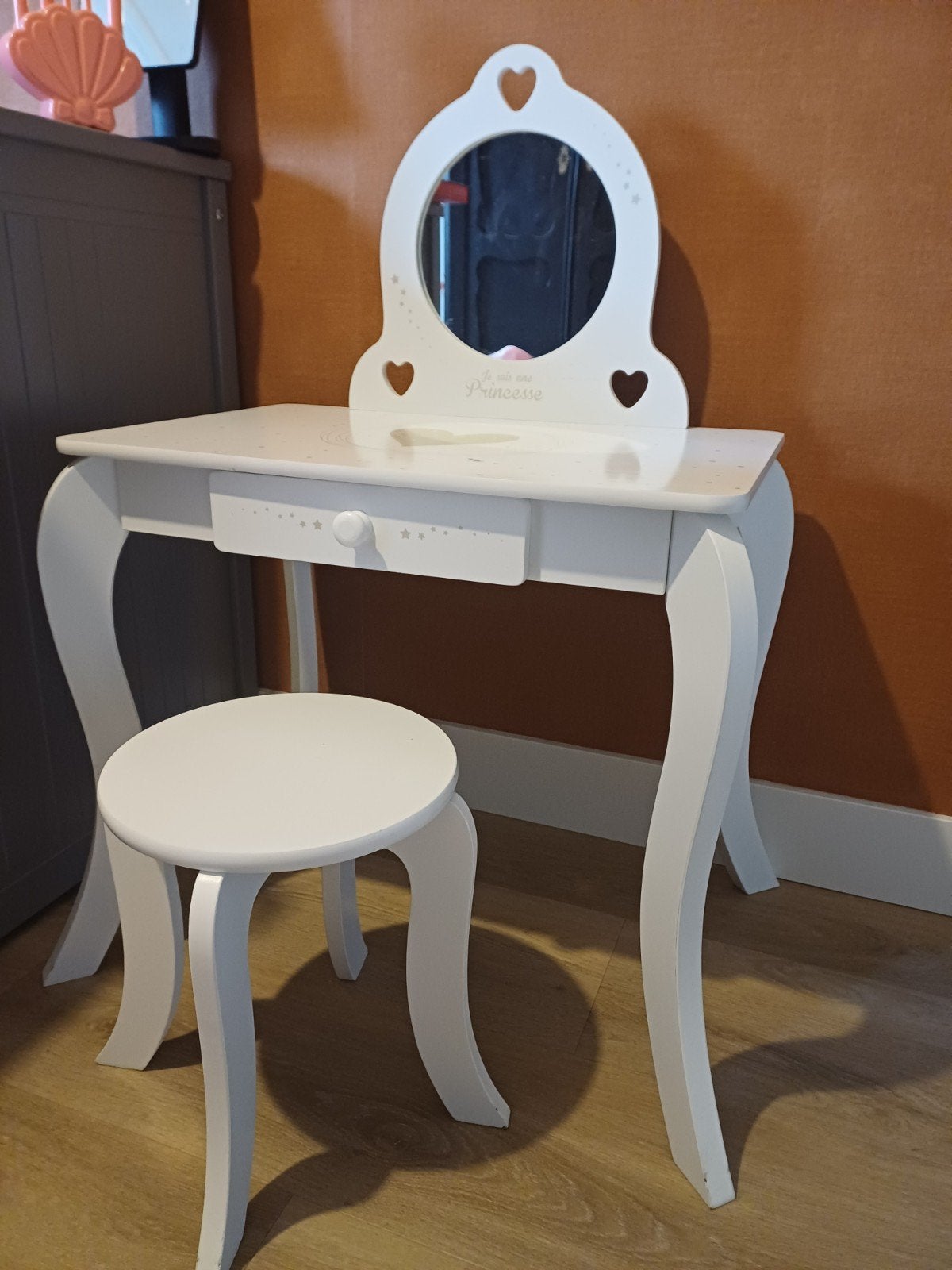 Kinder kaptafel met spiegel en krukje, Ophalen, Minder dan 50 cm, Gebruikt, Minder dan 100 cm