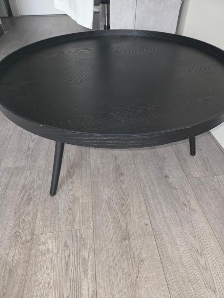 Zwarte Woood tafel, Huis en Inrichting, Tafels | Salontafels, Ophalen, 50 tot 100 cm, Rond, 50 tot 100 cm