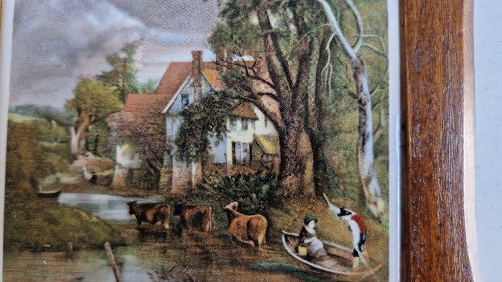 oud tegeltje in oud houten lijst, Ophalen of Verzenden
