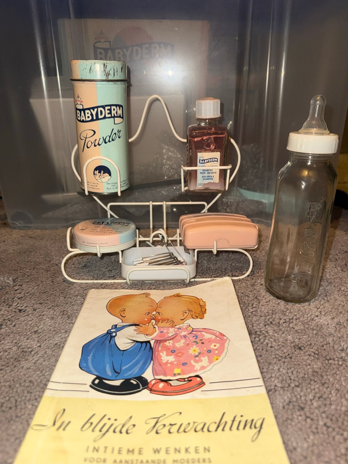 Vintage Babyderm set, fles en boekje 'In Blijde Verwachting', Verzenden, Gebruikt